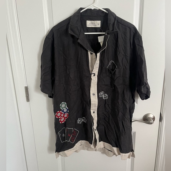Abercrombie & Fitch Summer Linen Blend Playing Card Short Sleeve Button Down - Picture 1 of 7